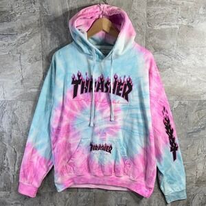 Thrasher Flames pink and blue tie-dye hoodie, adult size large skater